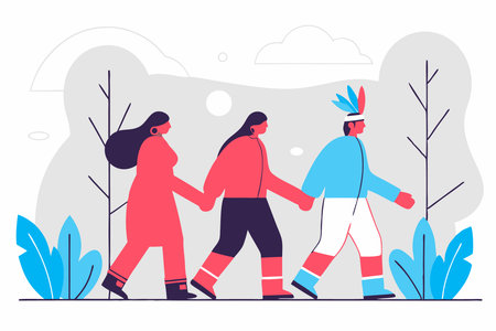 Scene that captures marching together indigenous in the nature concept illustration vector art on white backgroundのイラスト素材