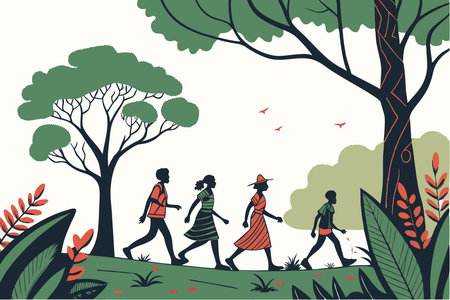 Scene that captures marching together indigenous in the nature concept illustration vector art on white backgroundのイラスト素材