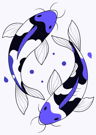 Beautiful Koi fishes' watercolor paint concept illustration vector art on white backgroundのイラスト素材