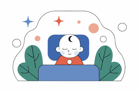 European full body baby sleeping with peaceful expression concept illustration vector art on white backgroundのイラスト素材