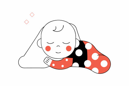 European full body baby sleeping with peaceful expression concept illustration vector art on white backgroundのイラスト素材