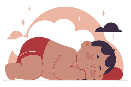 European full body baby sleeping with peaceful expression concept illustration vector art on white backgroundのイラスト素材