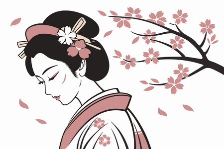 Geisha girl watercolor paint concept illustration vector art on white backgroundのイラスト素材