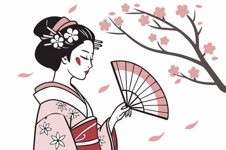 Geisha girl watercolor paint concept illustration vector art on white backgroundのイラスト素材