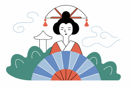 Geisha girl watercolor paint concept illustration vector art on white backgroundのイラスト素材
