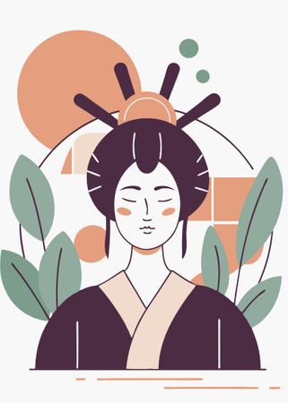 Geisha girl watercolor paint concept illustration vector art on white backgroundのイラスト素材