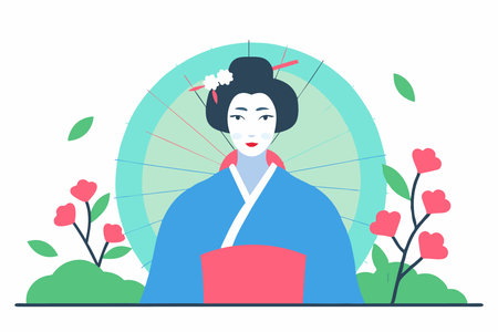 Geisha girl watercolor paint concept illustration vector art on white backgroundのイラスト素材