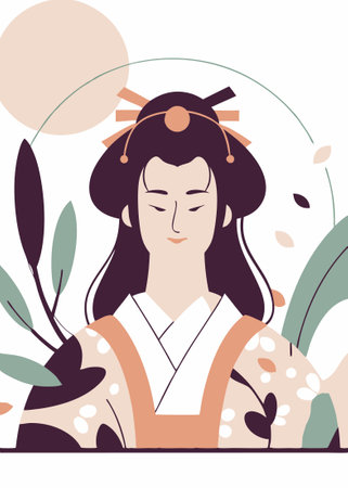 Geisha girl watercolor paint concept illustration vector art on white backgroundのイラスト素材