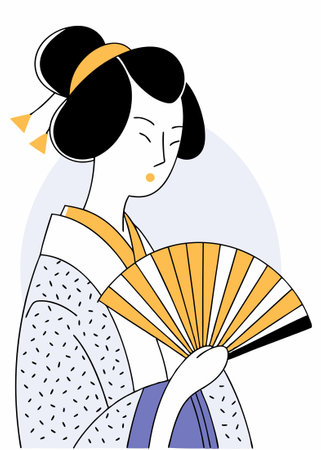 Geisha girl watercolor paint concept illustration vector art on white backgroundのイラスト素材