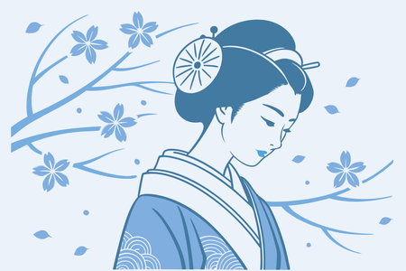 Geisha girl watercolor paint concept illustration vector art on white backgroundのイラスト素材