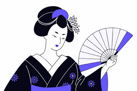 Geisha girl watercolor paint concept illustration vector art on white backgroundのイラスト素材