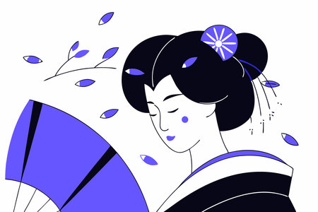 Geisha girl watercolor paint concept illustration vector art on white backgroundのイラスト素材