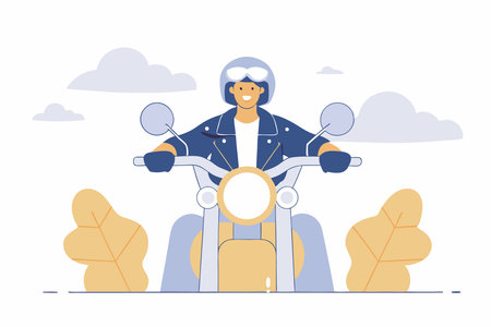 Girl riding a motorcycle watercolor paint concept illustration vector art on white backgroundのイラスト素材