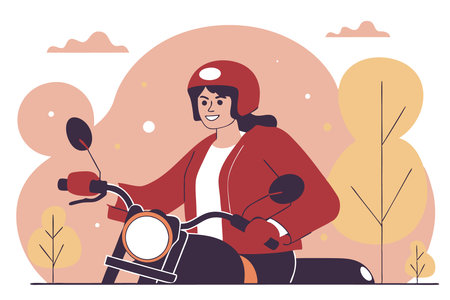 Girl riding a motorcycle watercolor paint concept illustration vector art on white backgroundのイラスト素材
