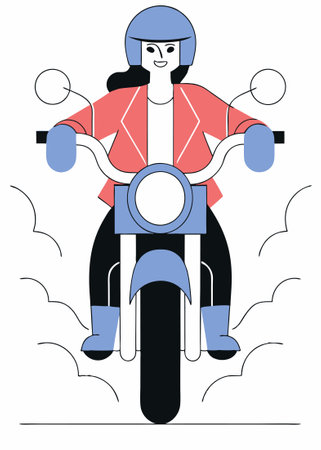 Girl riding a motorcycle watercolor paint concept illustration vector art on white backgroundのイラスト素材