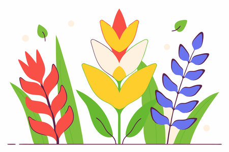 Heliconia flower watercolor paint collection concept illustration vector art on white backgroundのイラスト素材