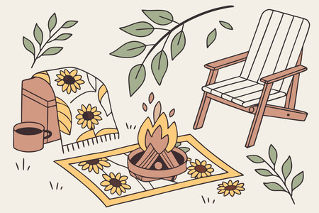 inspired by summer season and cozy vibes concept illustration vector art on white backgroundのイラスト素材