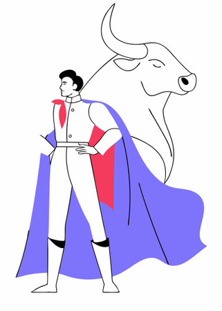 Matador with bull watercolor paint concept illustration vector art on white backgroundのイラスト素材