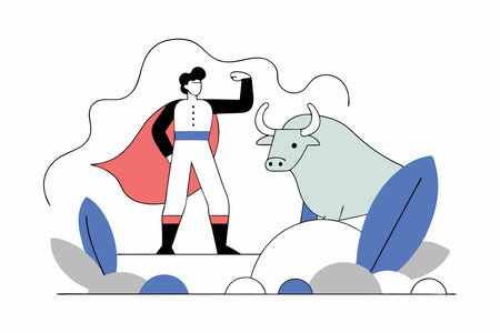 Matador with bull watercolor paint concept illustration vector art on white backgroundのイラスト素材