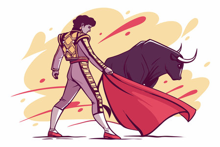 Matador with bull watercolor paint concept illustration vector art on white backgroundのイラスト素材