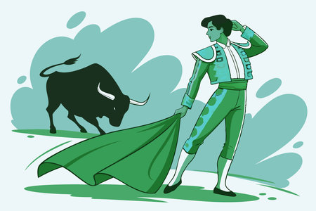 Matador with bull watercolor paint concept illustration vector art on white backgroundのイラスト素材