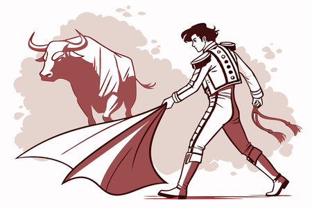 Matador with bull watercolor paint concept illustration vector art on white backgroundのイラスト素材