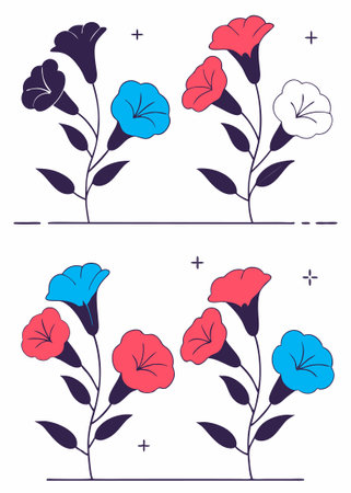 Morning Glory flower watercolor paint collection concept illustration vector art on white backgroundのイラスト素材