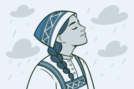 Nordic woman with dream cozy and calm with weathers concept illustration vector art on white backgroundのイラスト素材