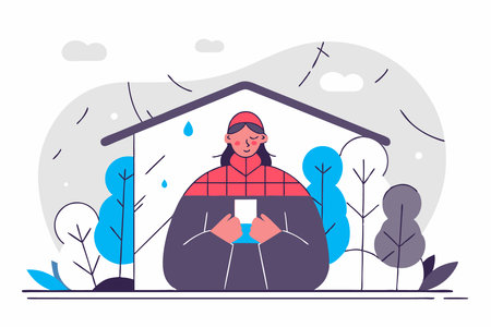 Nordic woman with dream cozy and calm with weathers concept illustration vector art on white backgroundのイラスト素材