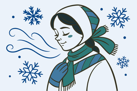 Nordic woman with dream cozy and calm with weathers concept illustration vector art on white backgroundのイラスト素材