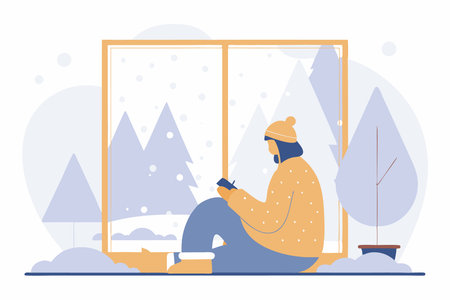 Nordic woman with dream cozy and calm with weathers concept illustration vector art on white backgroundのイラスト素材