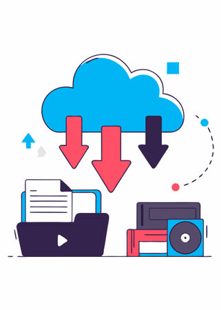 A cloud storage concept showing a cloud icon with arrows, files, and digital elements concept illustration vector art on white backgroundのイラスト素材