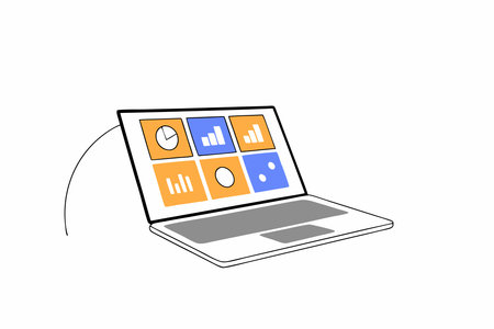 A modern laptop with a colorful dashboard on the screen concept illustration vector art on white backgroundのイラスト素材