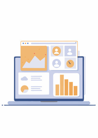 A modern laptop with a colorful dashboard on the screen concept illustration vector art on white backgroundのイラスト素材