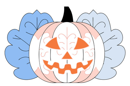 A pumpkin with intricate carving details, perfect for Halloween concept illustration vector art on white backgroundのイラスト素材