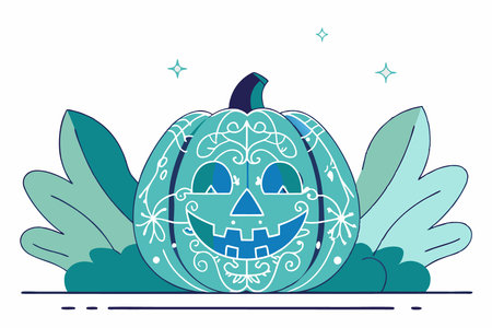 A pumpkin with intricate carving details, perfect for Halloween concept illustration vector art on white backgroundのイラスト素材