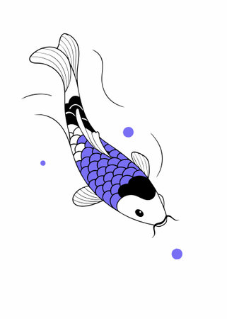 A koi fish swimming gracefully with flowing water around it, designed in a traditional Japanese style concept illustration vector art on white backgroundのイラスト素材