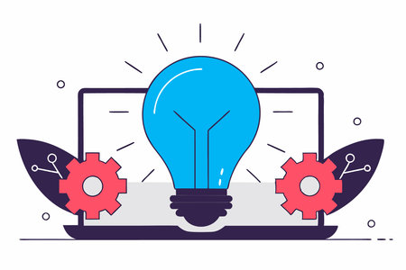 A single lightbulb with glowing effects, representing innovation, in a minimalist flat style concept illustration vector art on white backgroundのイラスト素材