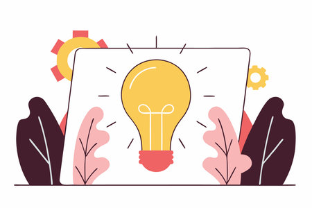 A single lightbulb with glowing effects, representing innovation, in a minimalist flat style concept illustration vector art on white backgroundのイラスト素材