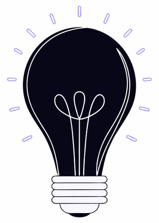 A single lightbulb with glowing effects, representing innovation, in a minimalist flat style concept illustration vector art on white backgroundのイラスト素材