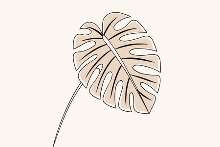 Monstera leaf line art. Hand drawn minimalistic vector illustration.のイラスト素材