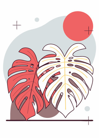 Tropical monstera leaves. Vector illustration in flat style.のイラスト素材