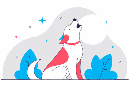 Dog Howling to moon concept illustration vector art on white backgroundのイラスト素材