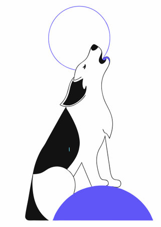 Dog Howling to moon concept illustration vector art on white backgroundのイラスト素材