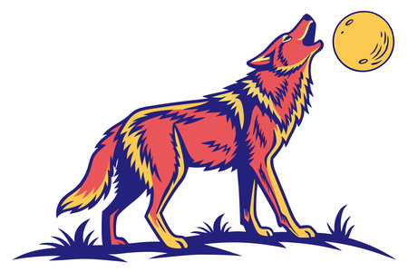 Dog Howling to moon concept illustration vector art on white backgroundのイラスト素材
