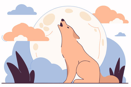 Dog Howling to moon concept illustration vector art on white backgroundのイラスト素材