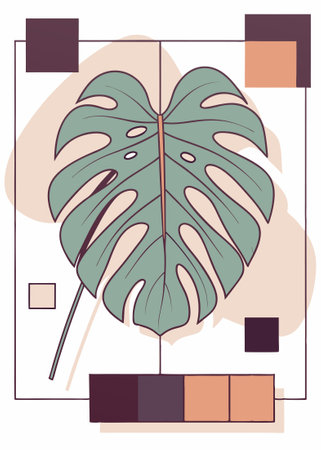 Monstera leaf in modern interior. Vector illustration in flat style.のイラスト素材