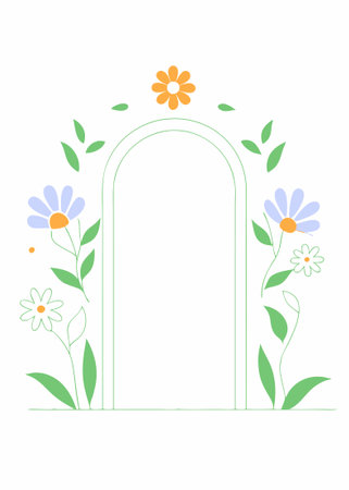 Door surrounded by flowers concept illustration vector art on white backgroundのイラスト素材