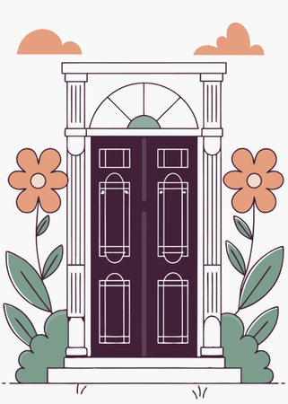 Door surrounded by flowers concept illustration vector art on white backgroundのイラスト素材