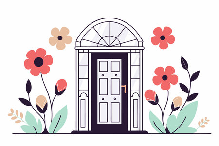 Door surrounded by flowers concept illustration vector art on white backgroundのイラスト素材